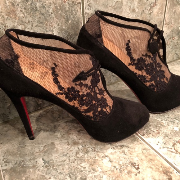 Louboutin Black & Nude Suede Booties - Picture 6 of 8